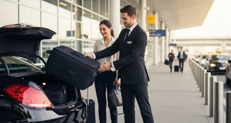 Chauffeur for Airport Pick Up luggage assistance by chauffeur at airport