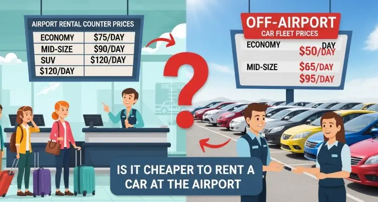Is It Cheaper to Rent a Car at the Airport comparison with airport rental counter and car fleet prices